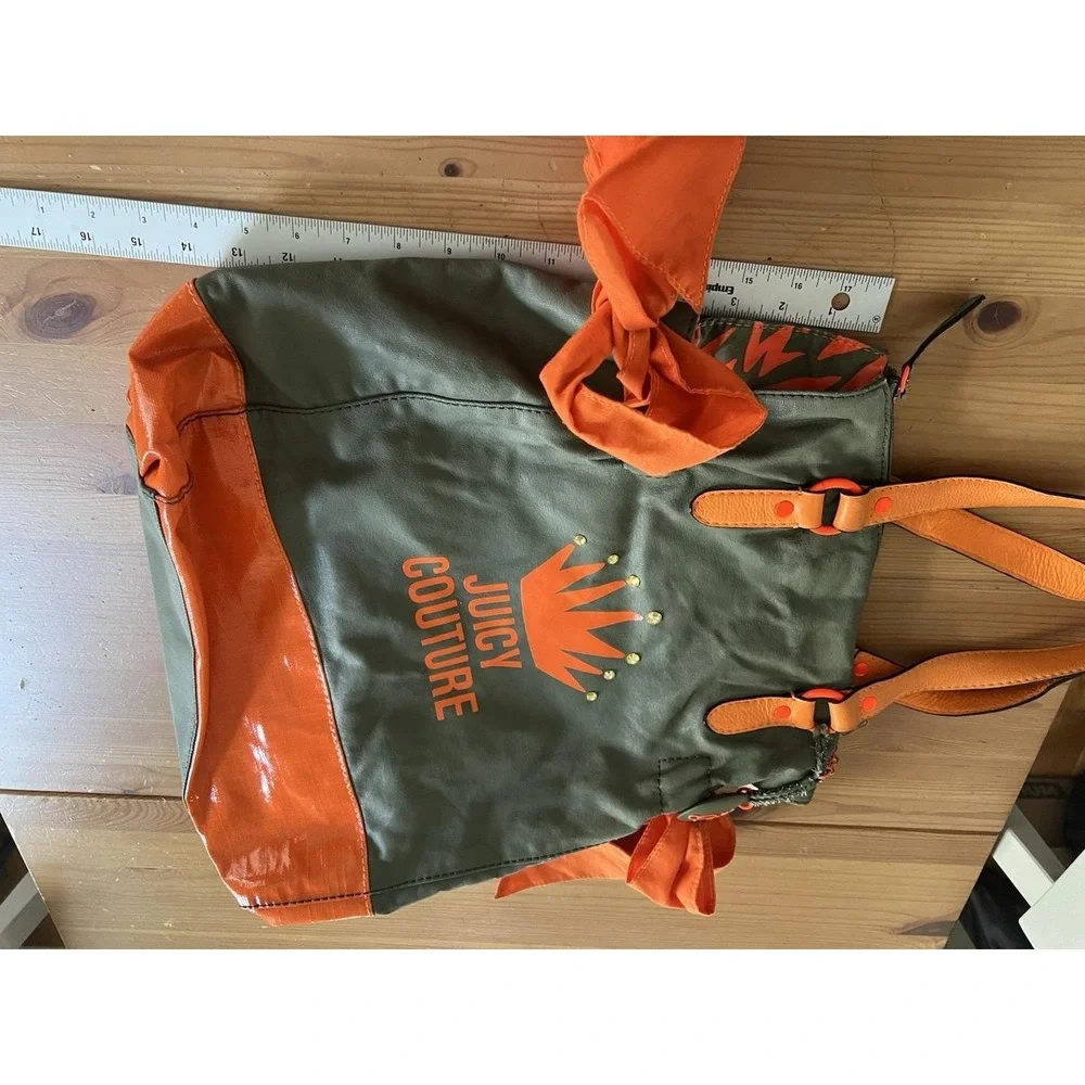 Vintage Juicy Couture Neon Orange & Olive Green Oversized Tote Bag Bows
